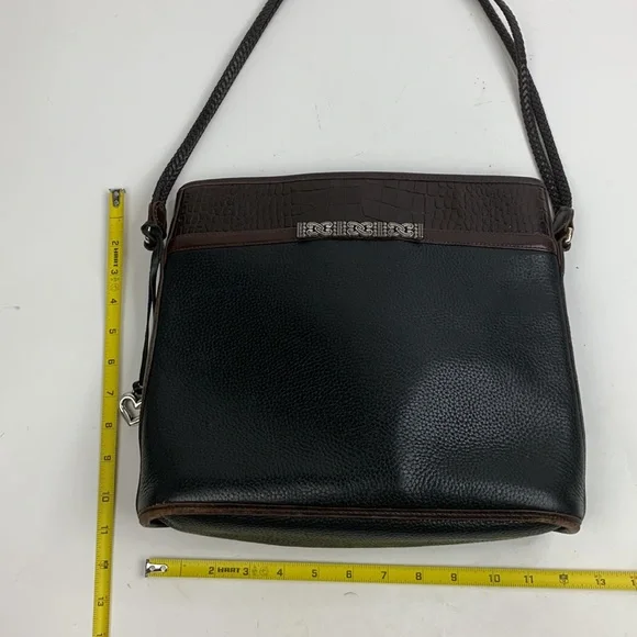 Vintage Brighton Leather braided Double strap shoulder bag black Brown Silver - Picture 14 of 17